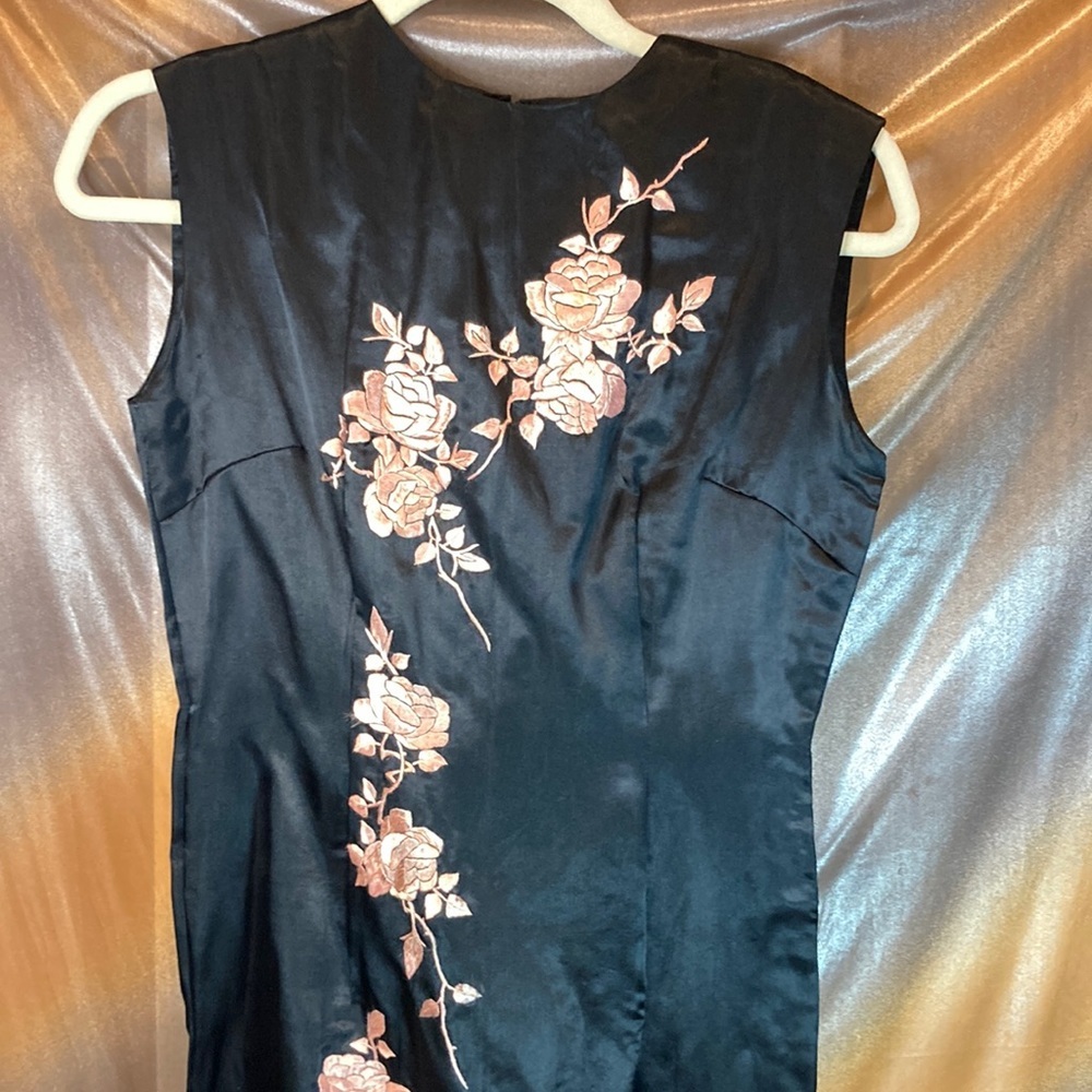 Vintage 1960’s black satin pink embroidery Found in locked suitcase from 60’s